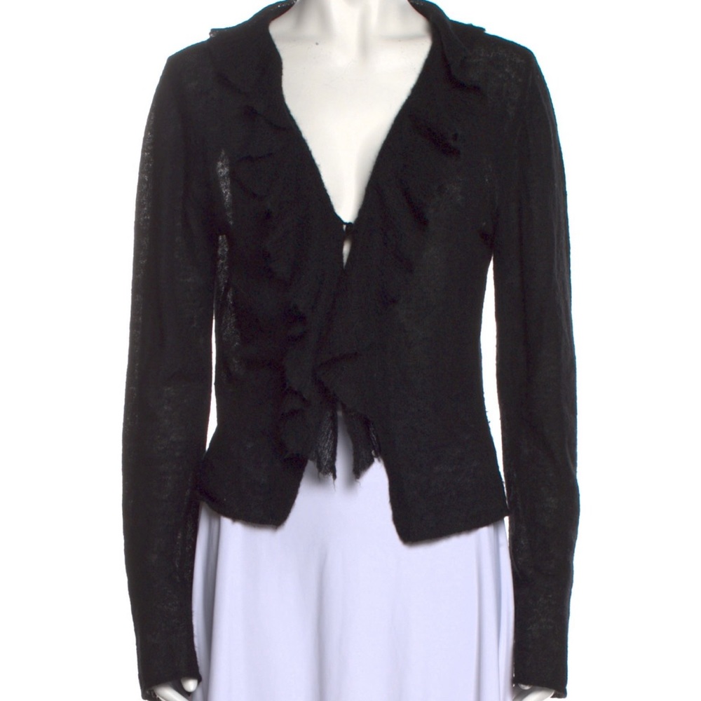 Sarah Pacini L black sweater royal alpaca nylon blend designer ruffled soft